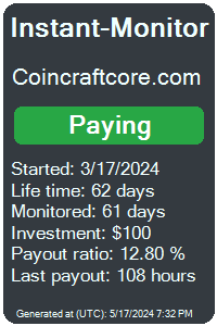 coincraftcore.com Monitored by Instant-Monitor.com