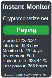 cryptomonetize.net Monitored by Instant-Monitor.com
