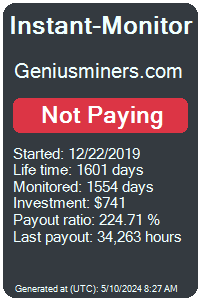 geniusminers.com Monitored by Instant-Monitor.com