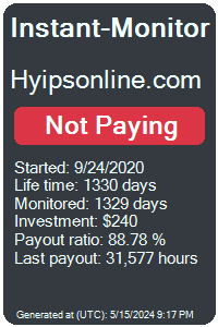 hyipsonline.com Monitored by Instant-Monitor.com