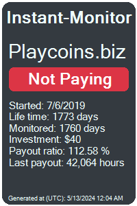 playcoins.biz Monitored by Instant-Monitor.com