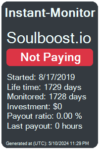 soulboost.io Monitored by Instant-Monitor.com