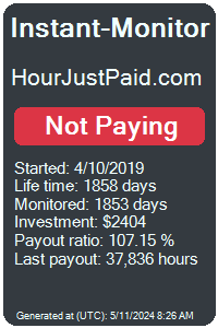 hourjustpaid.com Monitored by Instant-Monitor.com